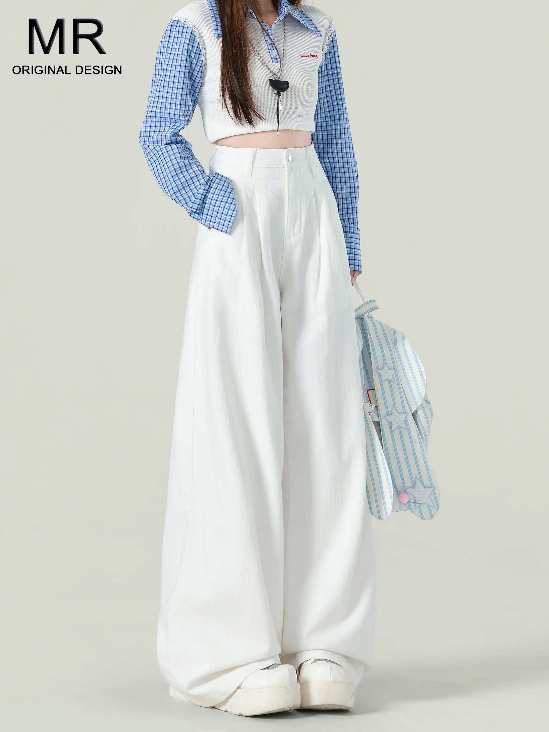 

High Waist Wide Leg Jeans Women's Early Autumn New Style Slimming Loose Lazy Folded Draping Floor-Length Pants Casual Style