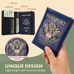 Portefeuille porte-passeport personnalisé pour hommes et femmes, étui de couverture de passeport américain RFID, protecteur de livre de passeport en cuir étanche, fente pour carte