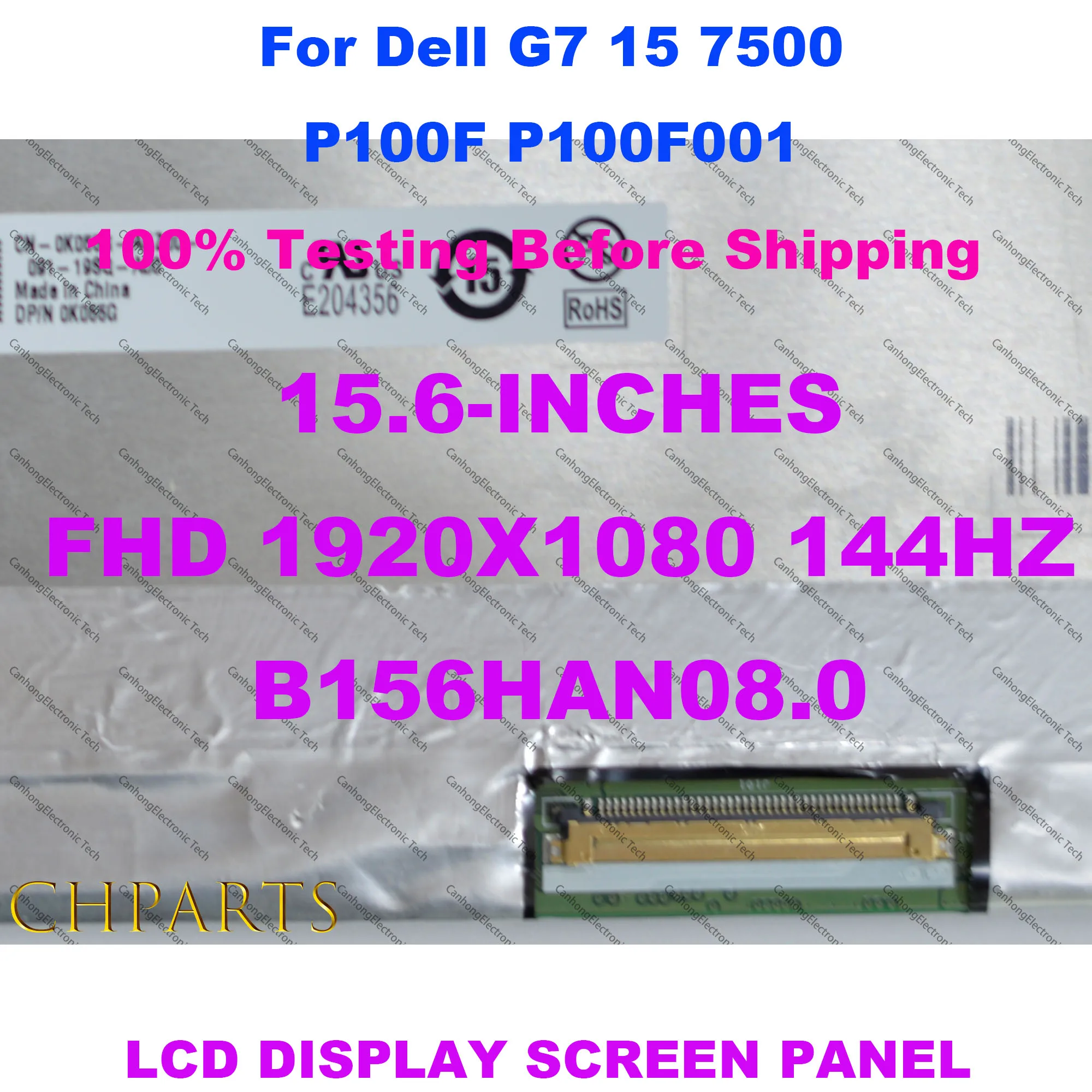 Imagem -02 - Painel de Substituição da Tela Lcd do Portátil Fhd 1920x1080 144hz B156han08.0 para Dell g7 15 7500 P100f P100f001 40 Pinos 15.6