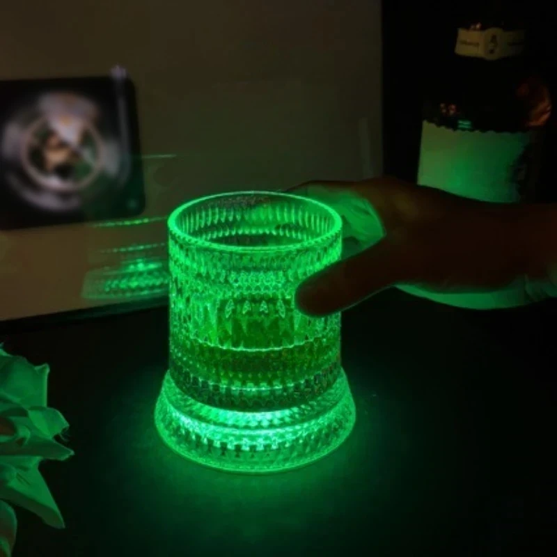 260ml Rotating Crystal Whiskey Glass Set Embossed Texture Relief Liquor Wine Cup Premium Straight Drink Cup With Led Light Base