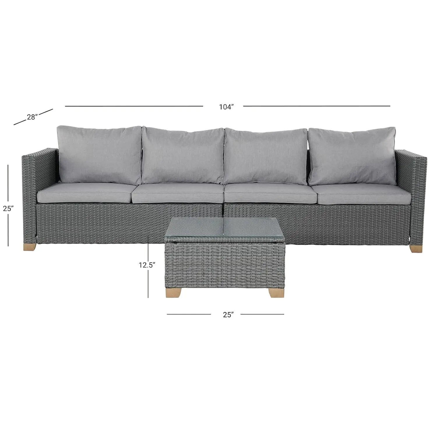 Grand Patio Wicker Sofa Set 4-Seater Glass Table Olefin Cushions Modular Backyard Garden Poolside Furniture, Customized