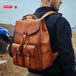 First Layer Cowhide Large Capacity Motorcycle Backpack Leather Backpack Bag Niche Computer New Schoolbag for Men