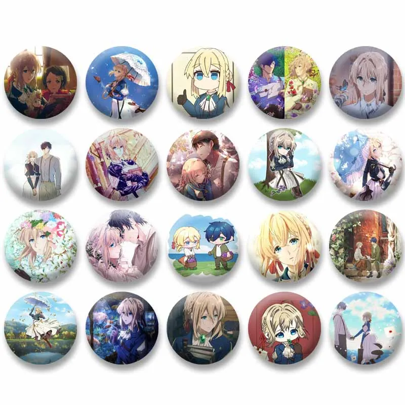 

Anime Personality Violet Evergarden Badge Cartoon Round Pins DIY Backpack Clothes Jewelry Brooch Accessories Gifts for Friends