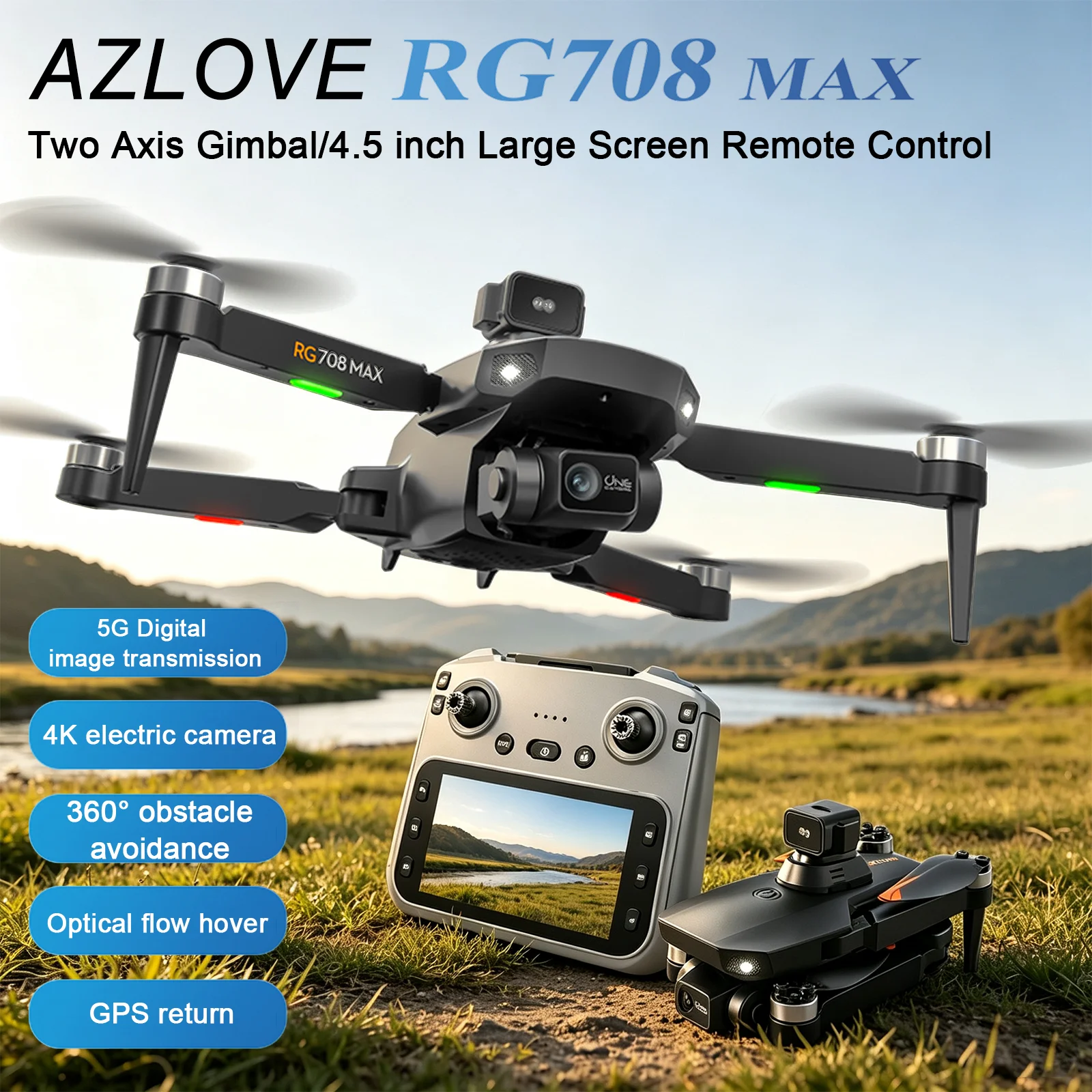 RG708 MAX GPS Drone 4K Professional HD Dual Camera UAV 5G Digital Transmission 360° Obstacle Avoidance Brushless RC Quadcopter