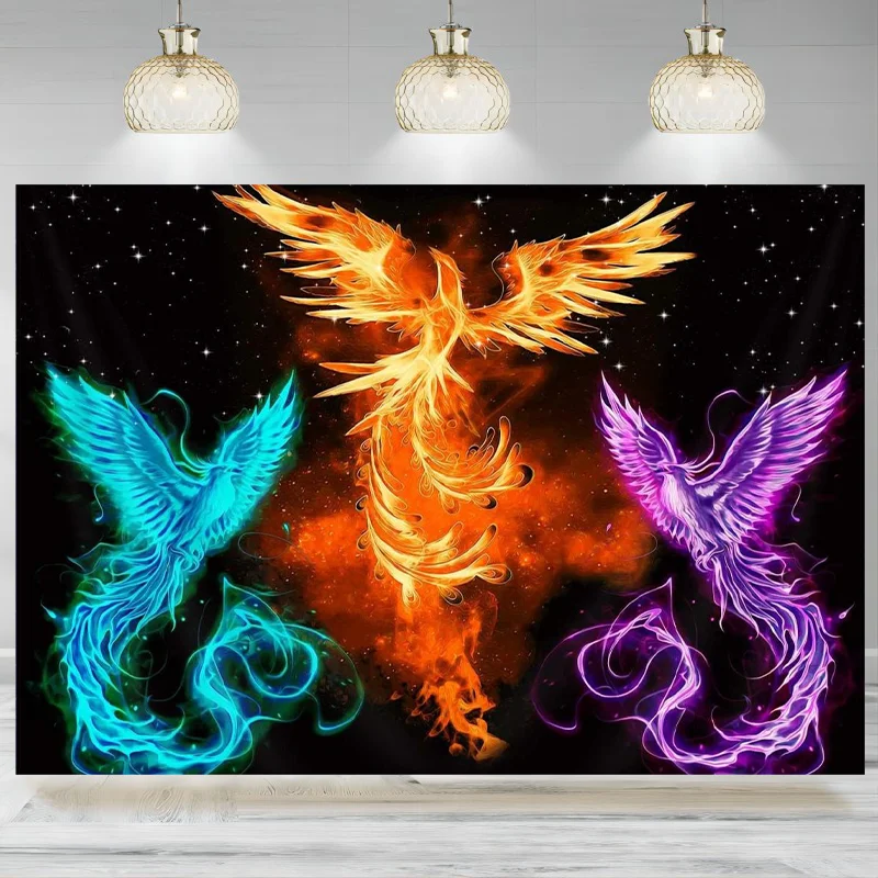 

Anime Hanging Psychedelic Colorful Burning Phoenix Backdrop Hippie Stars Aesthetic Photographic Background Decoration Banner