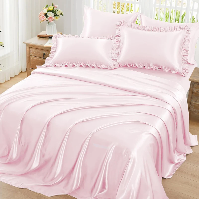 Gerüschtes Satin-Kissenbezug-Set, 2 Stück, seidiger Satin-Kissenbezug mit Umschlagverschluss für Sofakissen, Bettwäsche, Heimdekoration