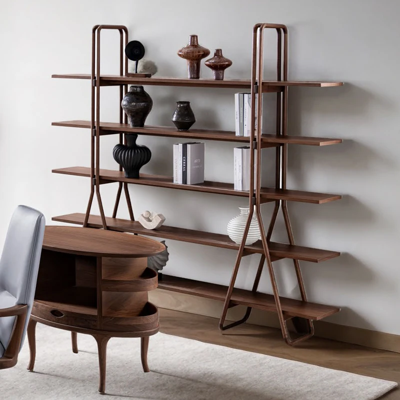 Modern High Quality Nordic Minimalist Walnut Wooden Bookshelf Display Shelves Ladder Bookcase