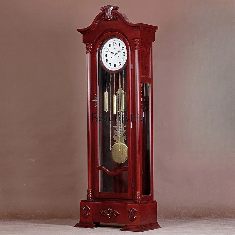 

European floor clock living room solid wood carving mechanical atmosphere classical clock
