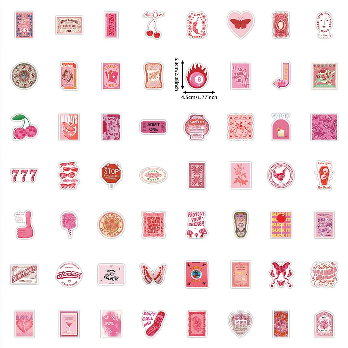 60 Pieces of Girly Retro Stickers, Pink Color Scheme with Contrasting Styles, Butterfly Slogan Retro Poster Designs, Multi-Scene Decorative Stickers, Suitable for Journaling Collages and Party Favors