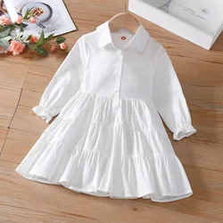 Toddler Kids Baby Girl Autumn Spring Summer Baby Dress White Solid Cotton Linen Party Casual Children Dress Clothes