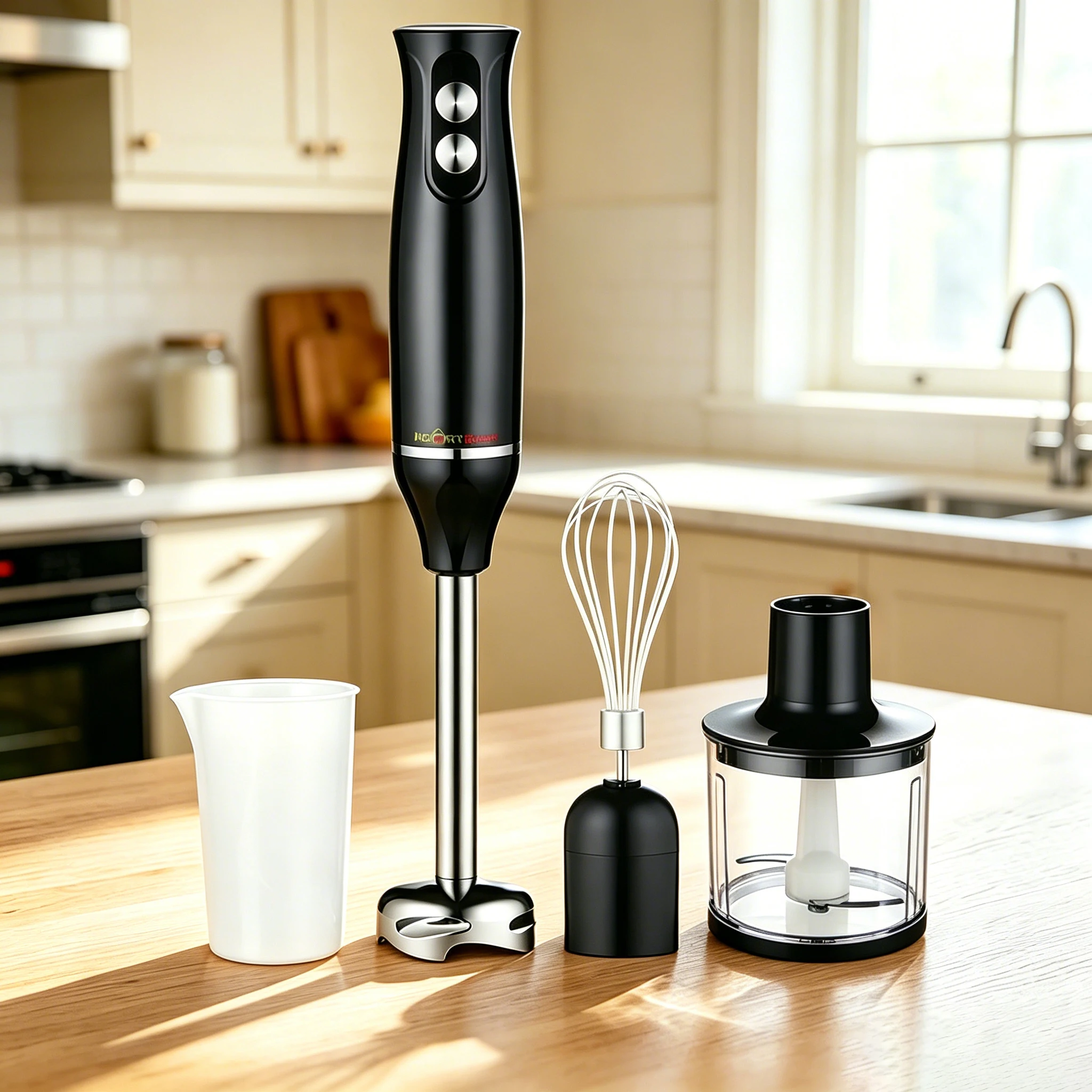 Batidora de Mano Eléctrica 4 en 1, 500W, Cuchilla de Acero Inoxidable, para Vegetales, Carne, Huevos, Jugos
