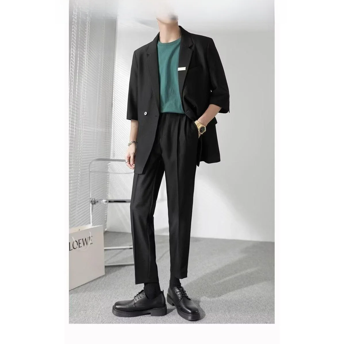 

Casual Loose Men's Short Sleeve Suit Jacket Korean Style Trendy Loose Fit Youthful Polyester Fiber Winter Spring Fashion