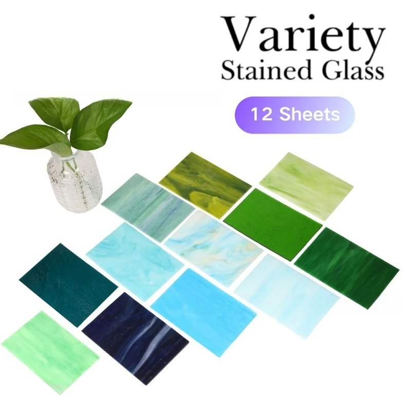 12Pcs Stained Glass Sheets 10×15cm Rectangular Assorted Colors Rainbow Cathedral Glass for DIY Handmade Craft Jewelry Making
