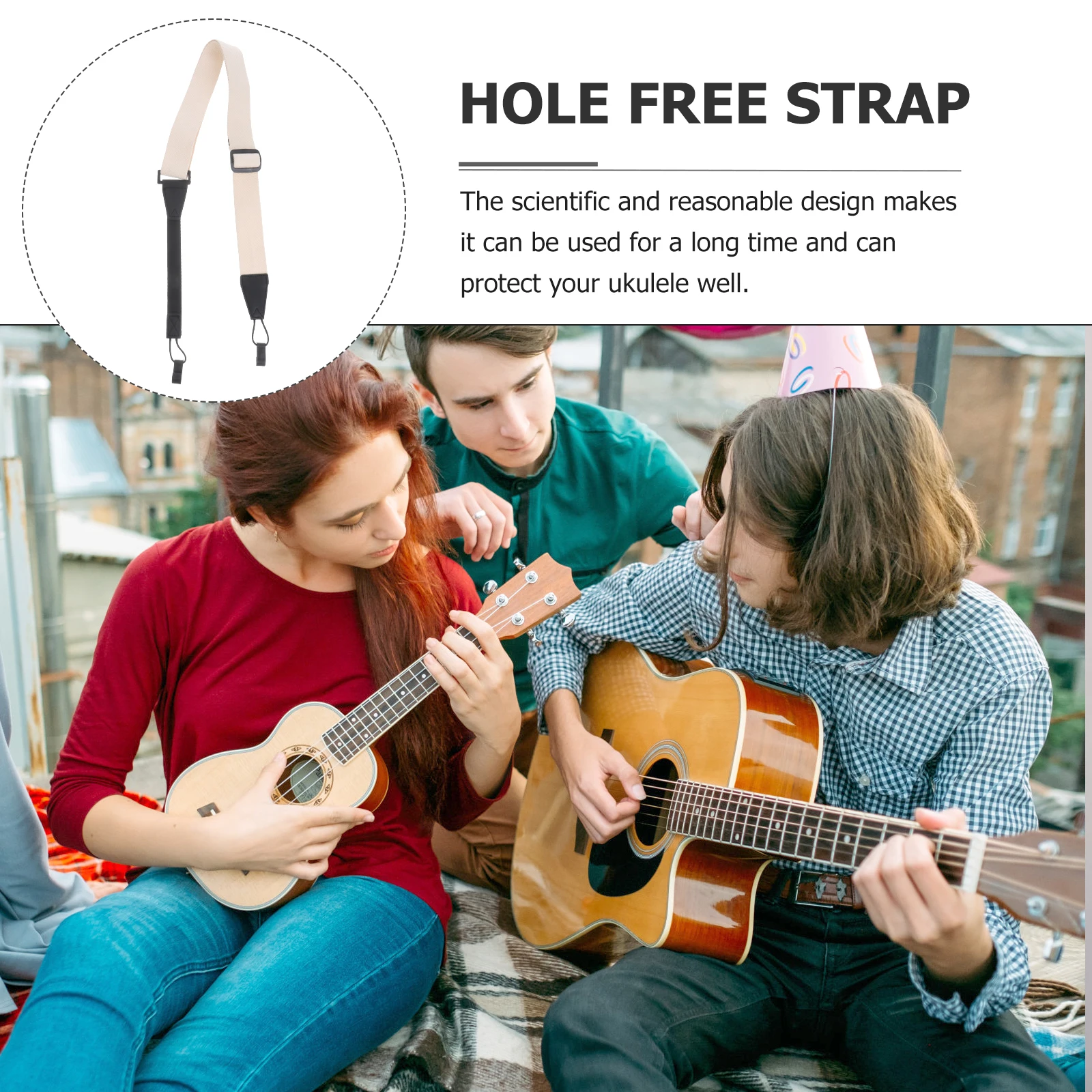 

1pc Practical Ukulele Strap Durable Non-Punching Adjustable Fabric Belt Comfortable Edge Simple Elegant Professional Instrument