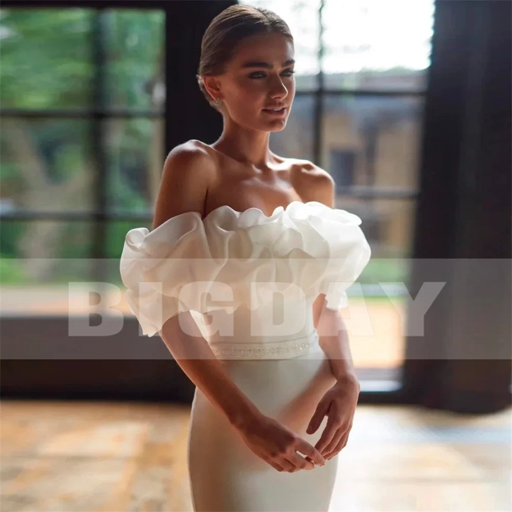 BIGDAY Abito da sposa moderno tubino 2025 con spalle scoperte Piega aperta sul retro Abito da sposa senza spalline diviso Vestido De Noiva Personalizzato