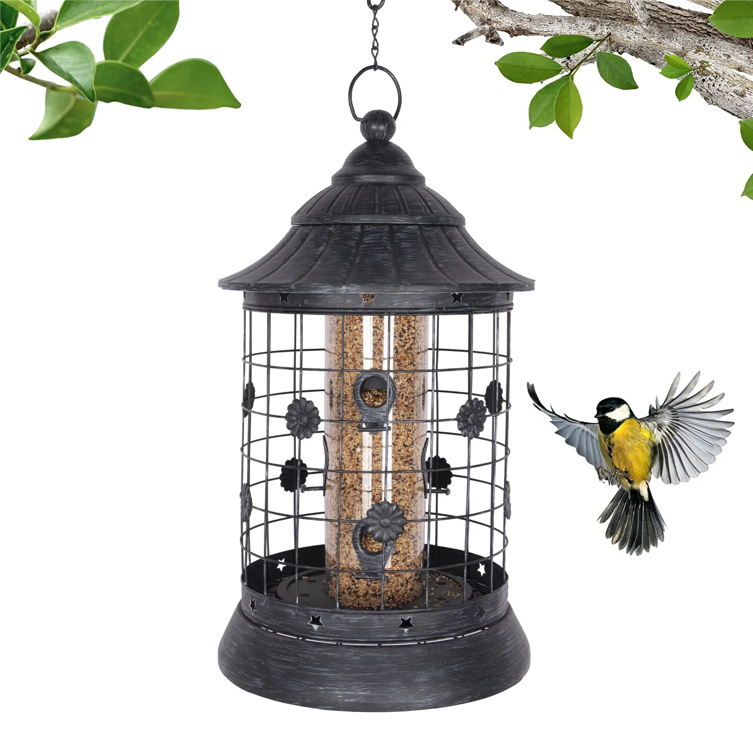 

Cross-border new products Outdoor courtyard Garden wild bird hanging grid around anti-squirrel metal bird feeder