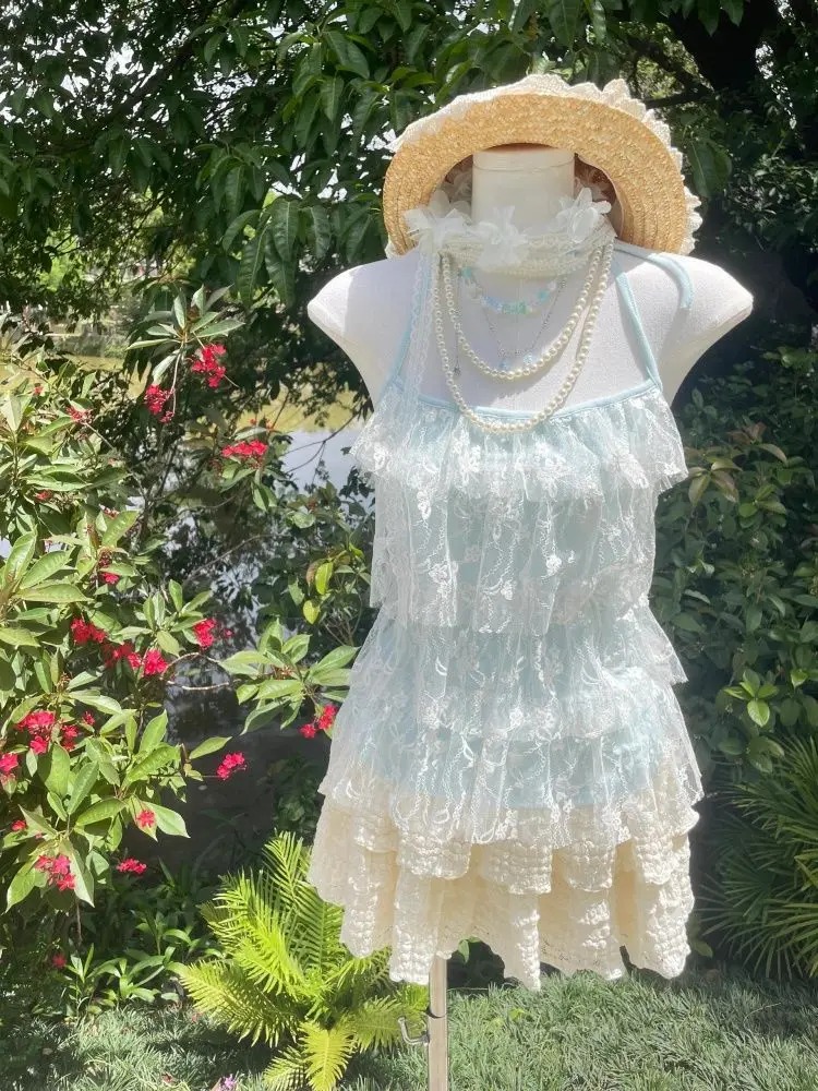 Casual Beach Style 2 Piece Skirt Sets Women 2000s Y2k Crop Top Vest + Cake Mini Skirts Korean Fashion Outfits Vintage Suit Party