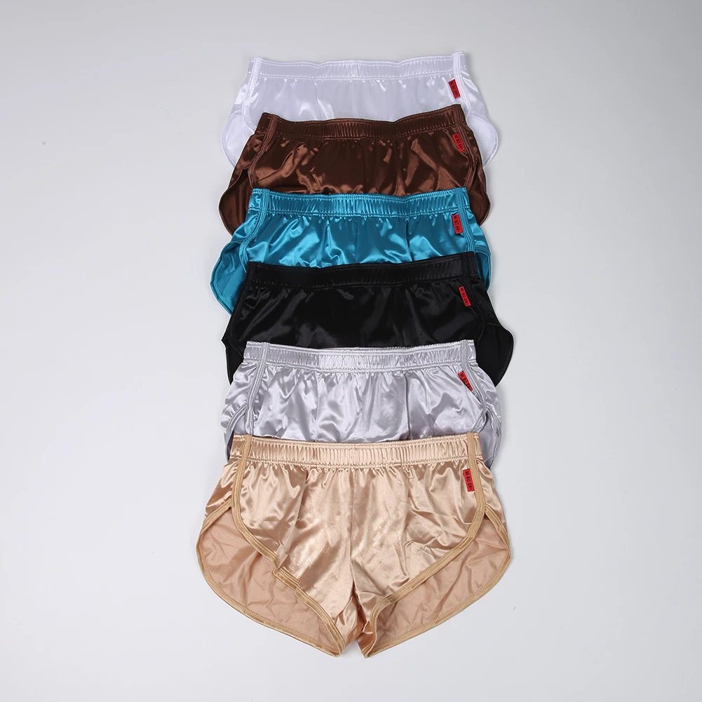 

Мужские пижамные шорты-боксеры из шелка с блеском, нижнее белье, домашняя одежда, модные мужские трусы с эффектом влажного блеска