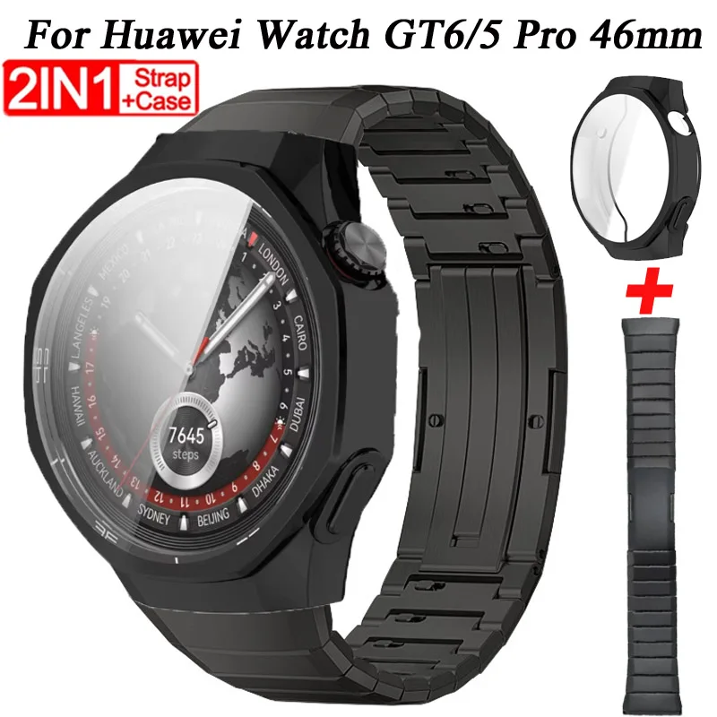 Case+Titanium Strap For Huawei Watch GT6/GT5 Pro 46mm Full Cover Shell Quickfit Bracelet For Huawei Watch GT6/GT5 Pro 46mm Belt
