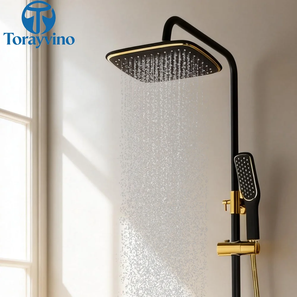 Bathroom Black Shower Set Wall Mounted douche black gold Rainfall Shower Mixer Tap Faucet 3-functions Mixer Valve Good Quality