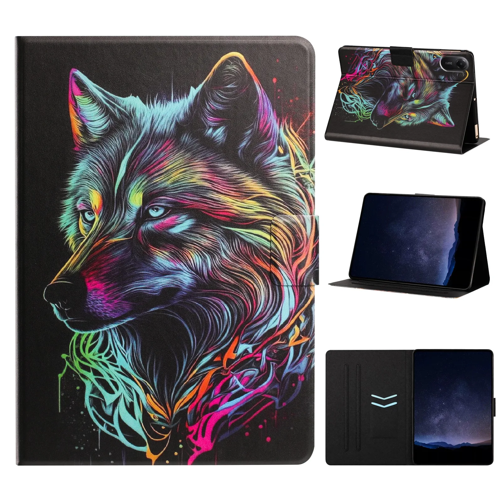 For Xiaomi Redmi Pad 2 11 Tablet Case Leather Stand Case with Card Slots Litchi Pattern Magnetic Flip Protective Cover - Colorfu