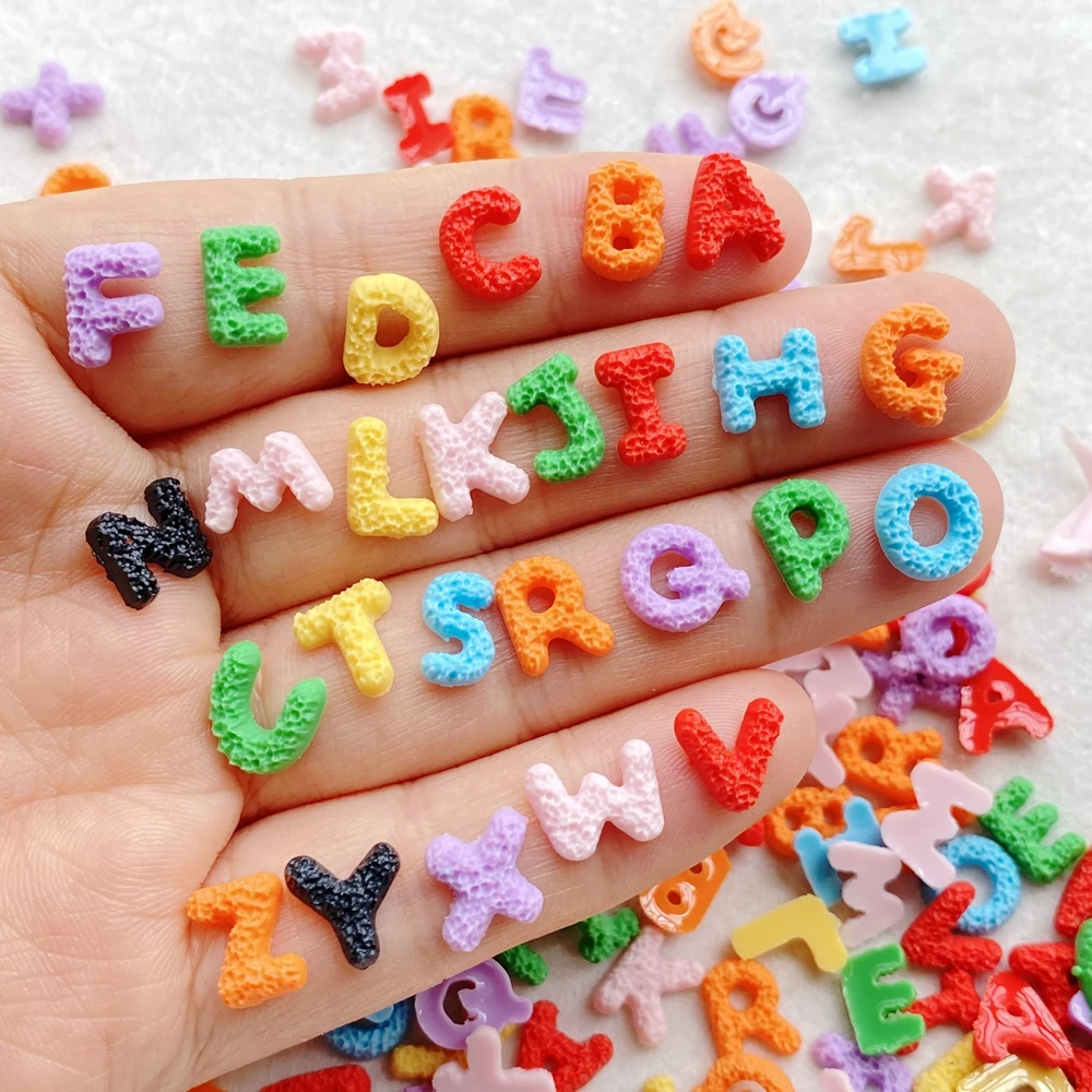 100pcs Colorful Resin Mini Cartoon With 26 Letters Nail Art Flatback Stone Figurines Scrapbook Charm DIY Jewelry Decor Crafts