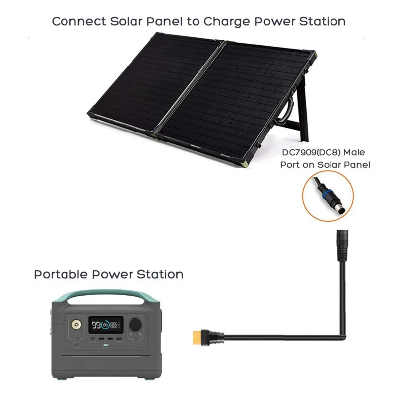 14AWG Dc8mm Female DC7909 To XT60 Female Solar Panel Charging Cable For Ecoflow Goal Zero ALLPOWERS Power Station