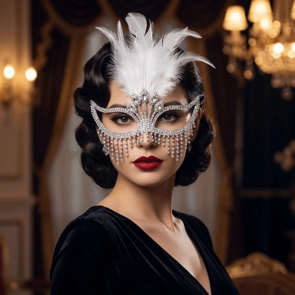 Mysterious Style Rhinestone Mask High-End Sparkle Decorative Masquerade Mask Creative Half-Face Mask Carnival Parties