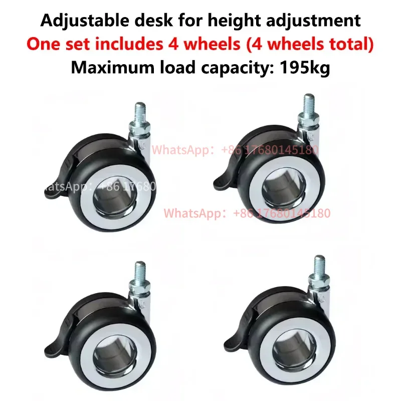 4 pcs - 2-inch M8/M10 Adjustable Height Office Desk Casters, Compatible with Automatic Height-Adjustable Desk Casters
