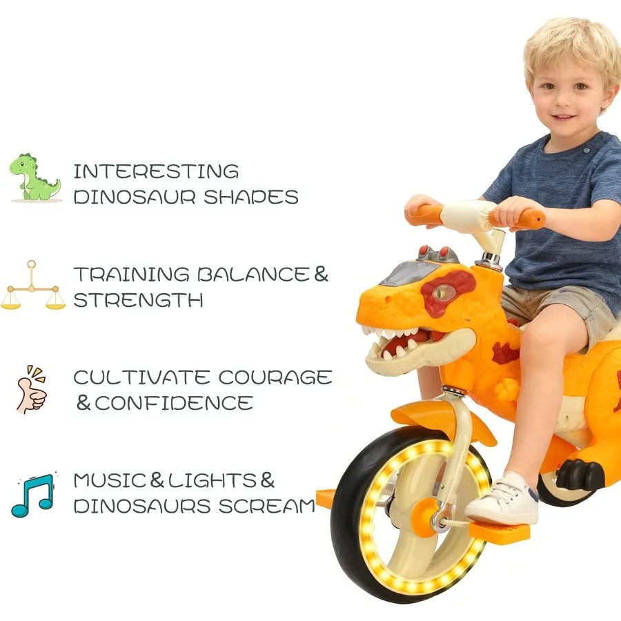 รถสามล้อไดโนเสาร์สำหรับเด็กเล็ก รถสามล้อเด็ก ล้อใหญ่ มีเพลง ตะกร้าเก็บของ ล้อมีไฟ ใช้ได้ทั้งในบ้าน/นอกบ้าน สำหรับเด็กก่อนวัยเรียน