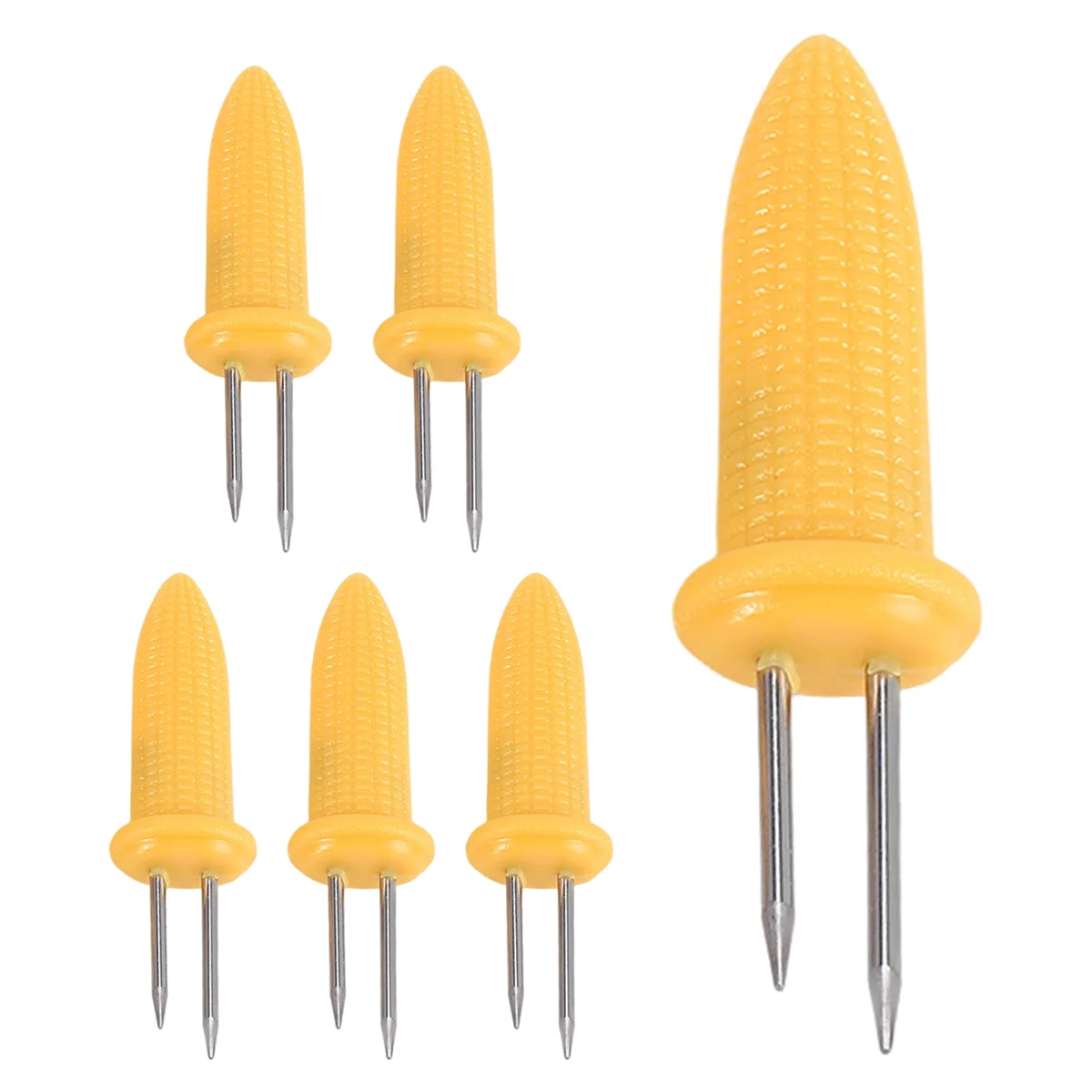 Nuevo 6 piezas de estante para maíz, estante para maíz en espiga, estante para maíz de acero inoxidable, brochetas con mango de silicona