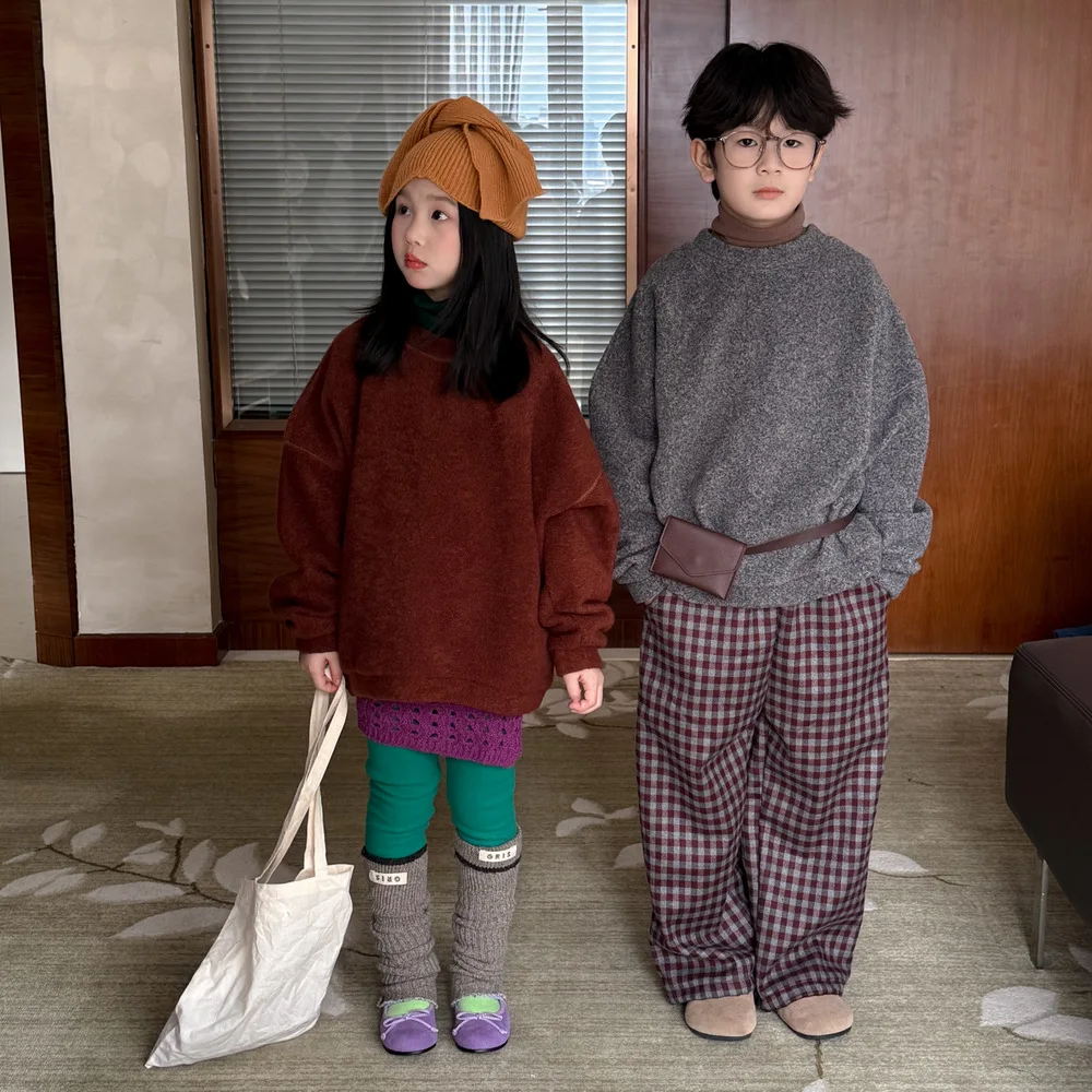 

Autumn Winter Children Boys Sweater Thicken Warm Round Collar Toddler Boys Pullovers Loose Versatile Kids Babys Girls Knitwear