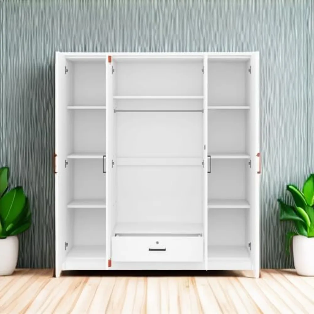Freestanding 4-Door Wardrobe with Drawers, Shelves, Hanging Rail - Modern Closet Storage Cabinet for Clothes