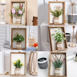 1PC Simulated Plant Square Wood Photo Frame, Business Office Desktop, Windowsill, Foyer, Courtyard, Home Decoration