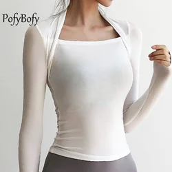 PofyBofy Lightweight Square Neck Quick Dry Slim Fit Stretchy Women Long Sleeve T-shirt Fitness Dance Gym Yoga Pilates Casual Top