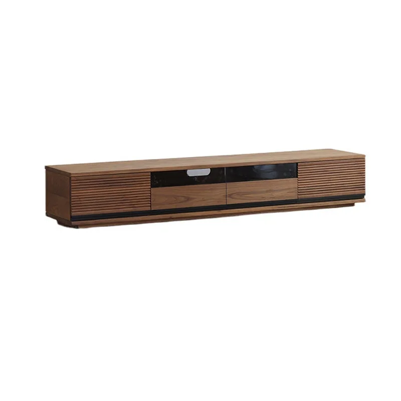 

solid wood black walnut retro TV cabinet small apartment simple Japanese glass storage audition cabinet