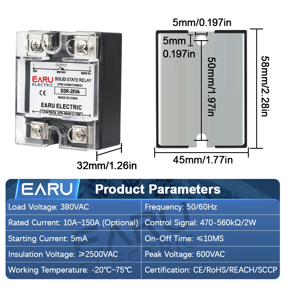EARU SSR-10VA 25VA 40VA Solid State Relay Voltage Regulator SSR 10A-150A AC 380V Output Potentiometer PID Temperature Controller