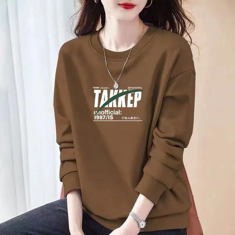 

Women's Clothing O-Neck Printing Pullover Lantern Long Sleeve Letter Geometric Casual Elegant Hoodies Spring Autumn Sweet Tops