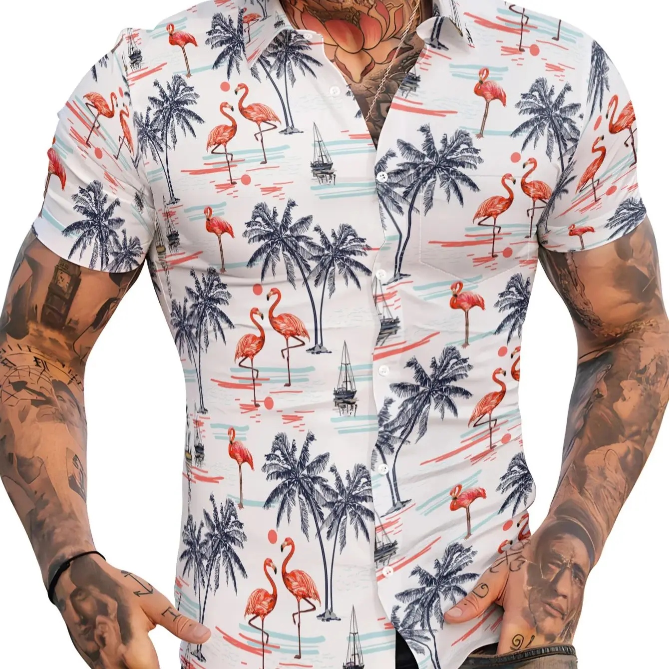 Men\'s Hawaiian Shirts,Palm Summer Beach Casual Short Sleeve Button Down Shirts, Tropical Holiday Beach Shirts with Pocket