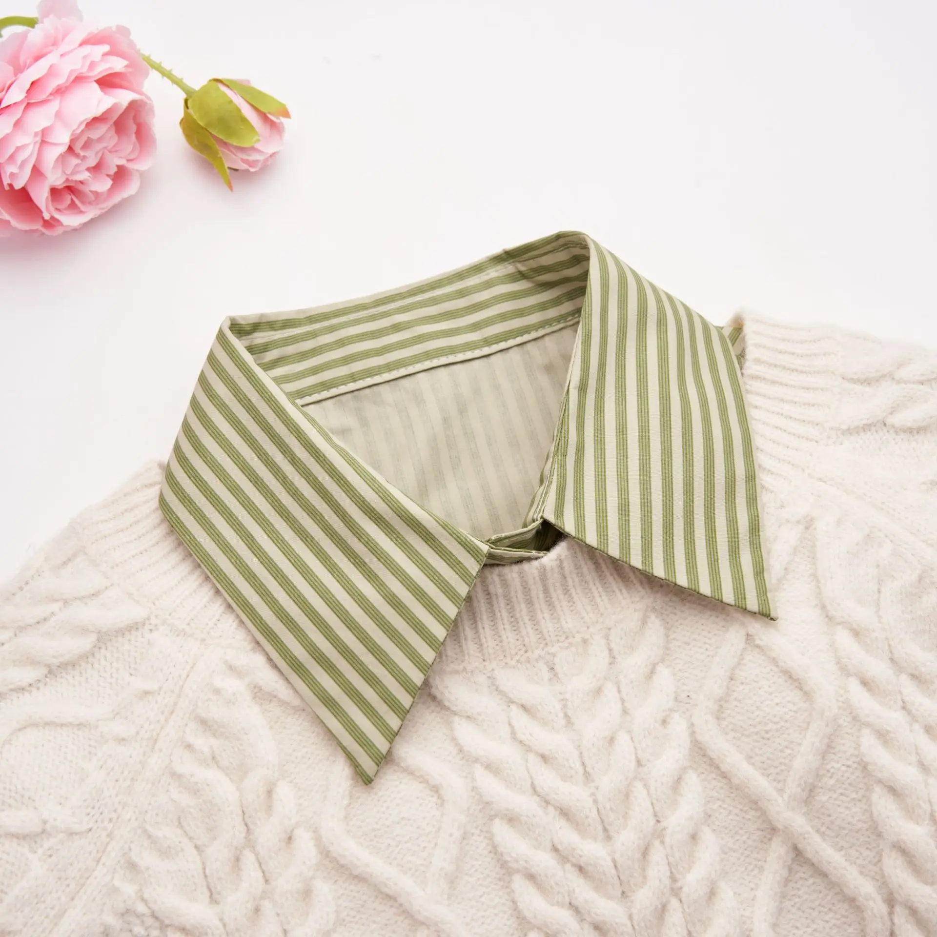 Fashion Stripe Collar Fake Collar Shirt Women Removable Decoration Blouse Detachable False Lapel Collar Tops Clothes Accessories