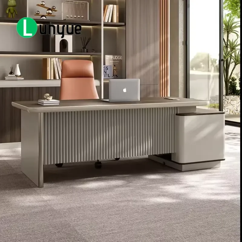 Modern Luxury Wooden Executive Desk Multifunctional Storage Durable Office Furniture with Fingerprint Lock for Home Workspace
