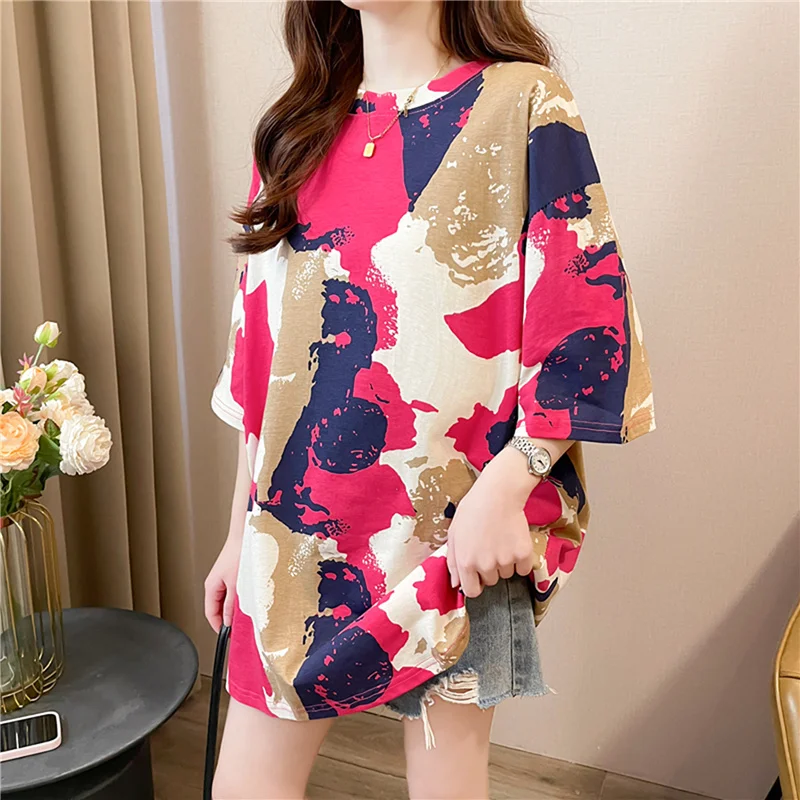 

Корейская свободная футболка ort Sve, женская летняя окрашенная футболка средней длины, круглый топ из смеси полиэстера, весенняя мода