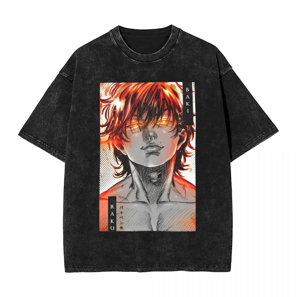 Washed T Shirts Baki Hanma Haku T-Shirt Street Fighting Brutalism Baki The Grappler Cotton Printed Tops Tee Shirt for Men Women