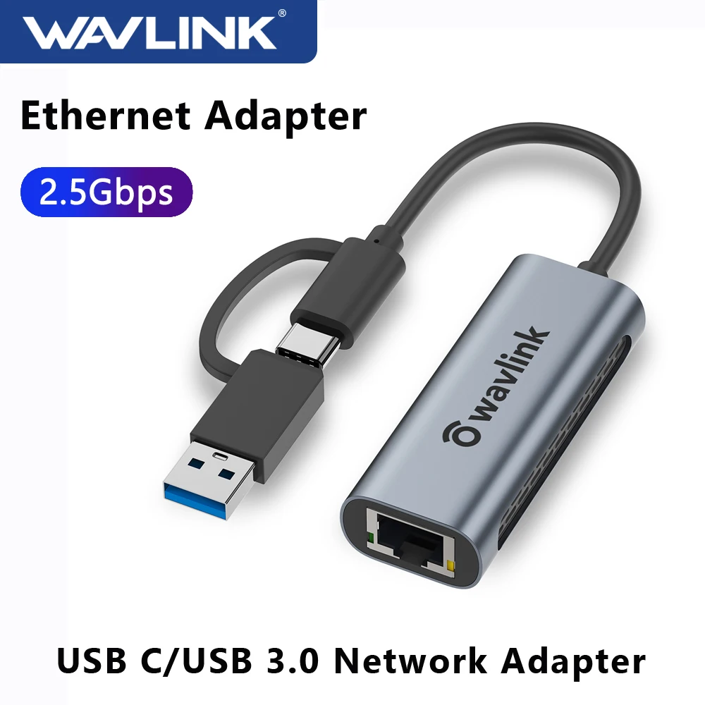 Wavexhaus- Adaptateur Ethernet externe USB C, 2500Mbps, 2.5G Gigabit, Type C vers carte réseau, RJ45 LAN, 2.5Gbps, Convertisseur USB 3.0 pour