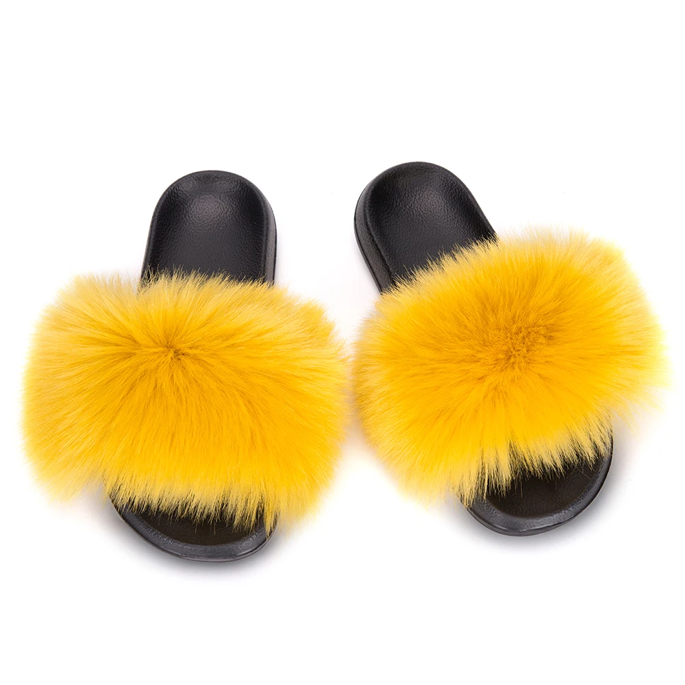 MPPM Faux Fur Slippers Fur Slides  Fur Fluffy Sandals Girls Beach Home Plush Sliders Furry Flip Flops Women Shoes Woman