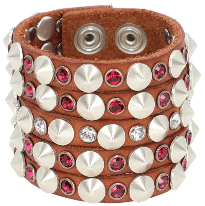 

Leather bracelet 20cm, artistically crafted metal rivets