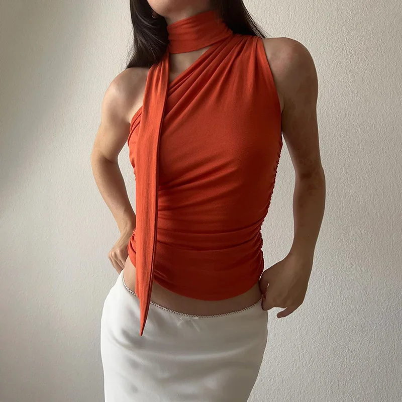 Backless Sexy Off Shoulder Halter Tank Tops Women Vintage Sleeveless Crop Top Y2K Clothes Club Female Casual Summer 2024 image 2