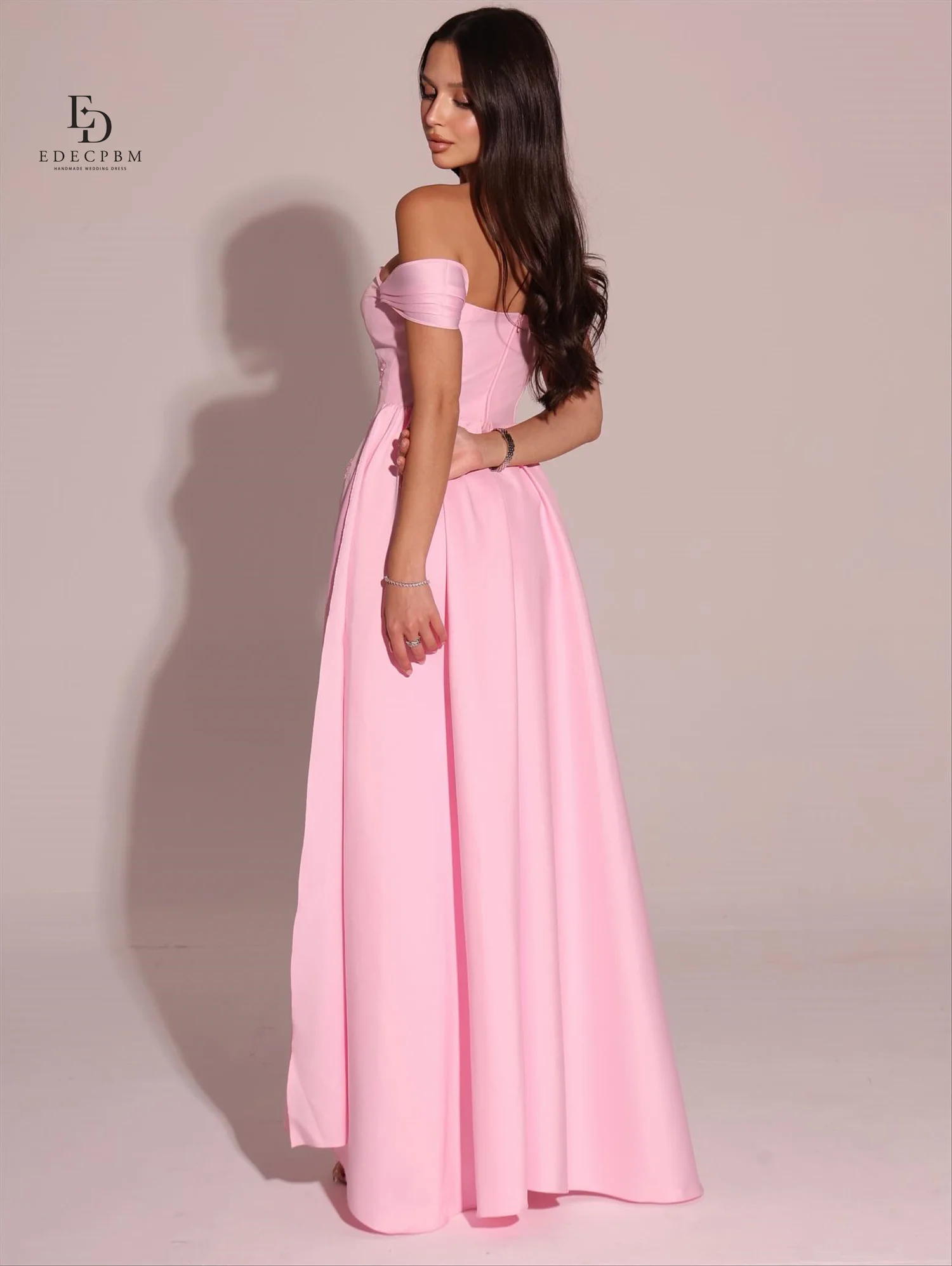 فساتين نسائية أنيقة من الساتان EDECPBM لحفلات الزفاف فستان سهرة نسائي مخصص وردي مصنوع يدويًا من فساتين سهرة للحفلات الراقصة النسائية