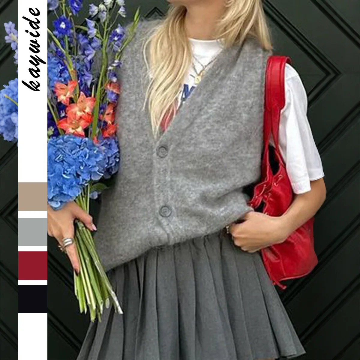 

Casual Simple Button Vest Vest Wool Women's Clothing 2025 Autumn and Winter Station Crochet Top Pink