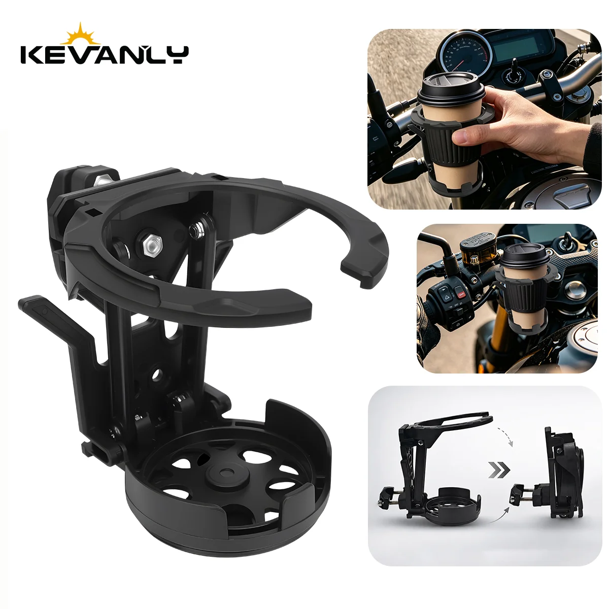 Motorcycle Foldable Cup Holder Lightweight Adjustable Black Water Bottle Mount for Electric Bicycle Sport Cycling Accessories